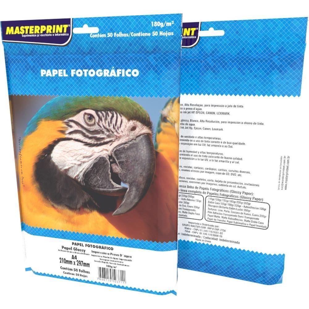 Papel Fotográfico Inkjet A4 Glossy 180g 50fls - Masterprint
