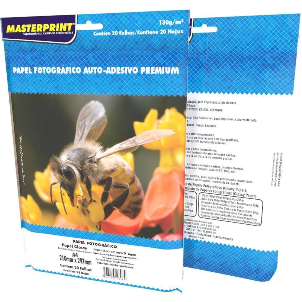 Papel Fotográfico Inkjet Glossy Adesivo 130g Premium 20fls