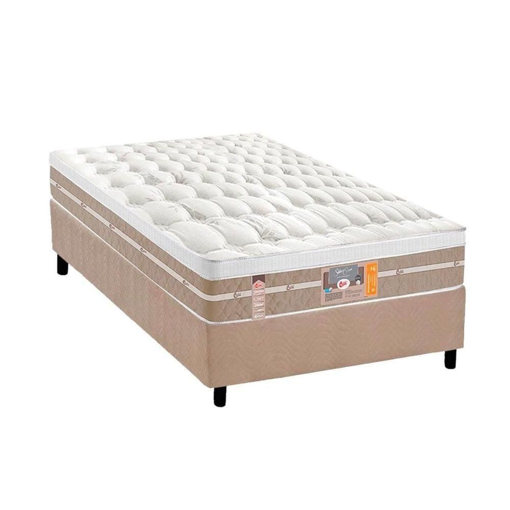 Conjunto Box Solteiro: Colchão Molas Castor Ensacadas Silver Star Air + Base Crc Suede Clean (78x188)