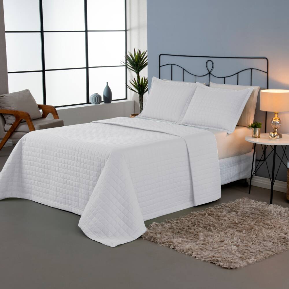 Kit Cobre Leito Copacabana Casal 3 peças 300 Fios Branco