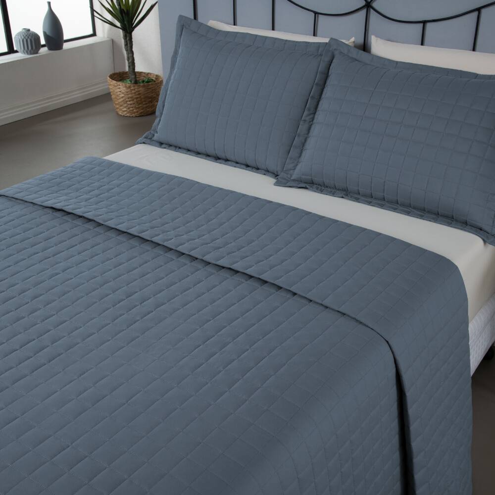 Kit Cobre Leito Copacabana Casal 3 peças 300 Fios Azul