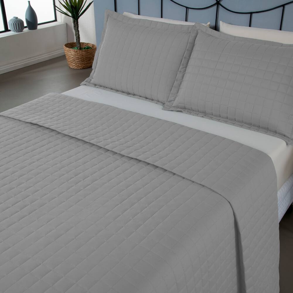 Kit Cobre Leito Copacabana Casal 3 peças 300 Fios Cinza