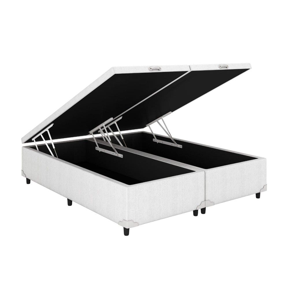 Baú Queen Bipartido Corino Branco 158x198 Blindado