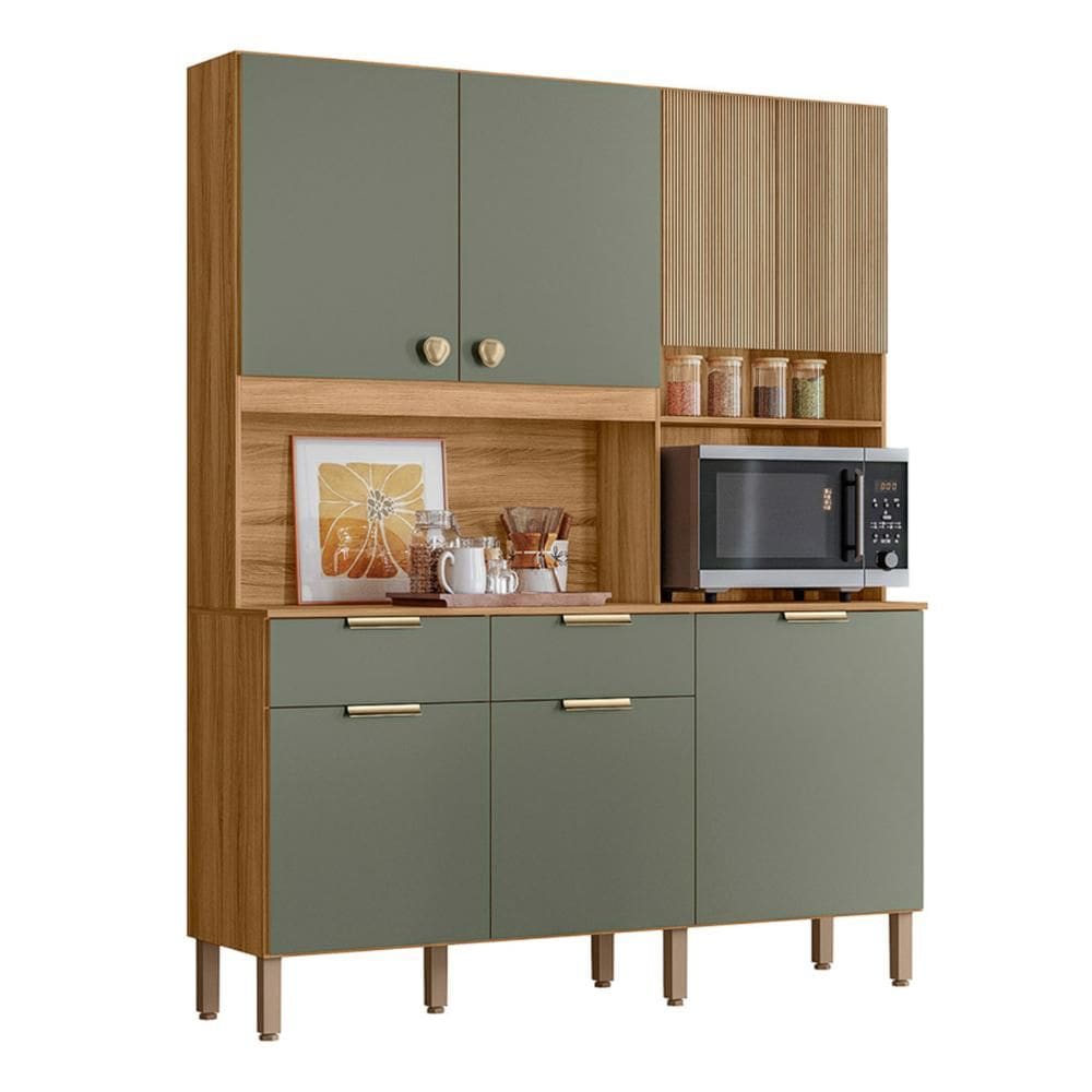 Armario Cozinha Compacta Tropical 160cm 7 Portas e 2 Gavetas