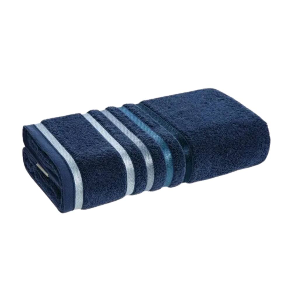 Toalha Banhão Gigante Lumina Unika Karsten Azul Marinho Naval 86x150 Fio Penteado com Listras