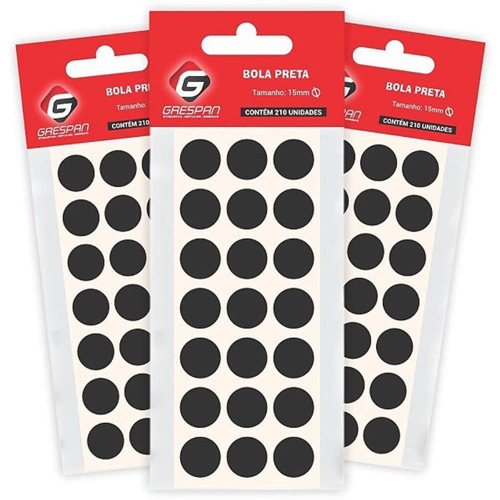 Etiqueta Redonda Preta 15mm c/210 - Grespan