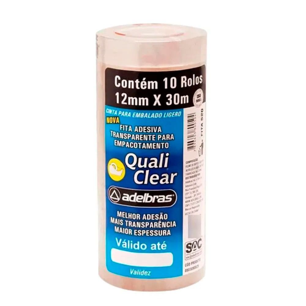 Fita Adesiva PP Transparente 12mmx30m Qualiclear c/10 - Adelbras