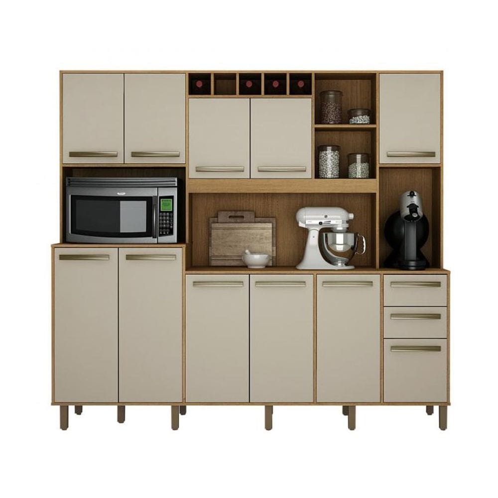 Armário de Cozinha 11 Portas 2 Gavetas Cinamomo Off White Petra - Valdemóveis