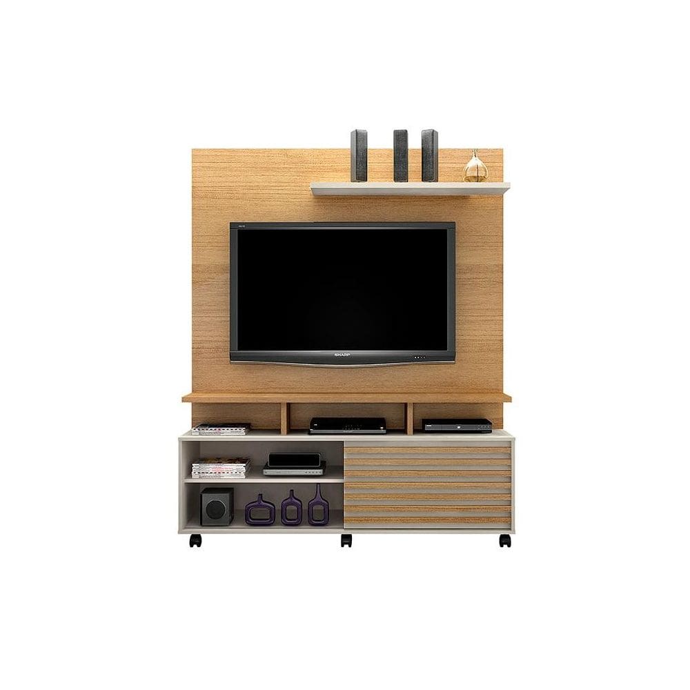 Estante Home Theater para TV até 60 Polegadas 1 Porta Star Cinamomo/Off White - Valdemóveis