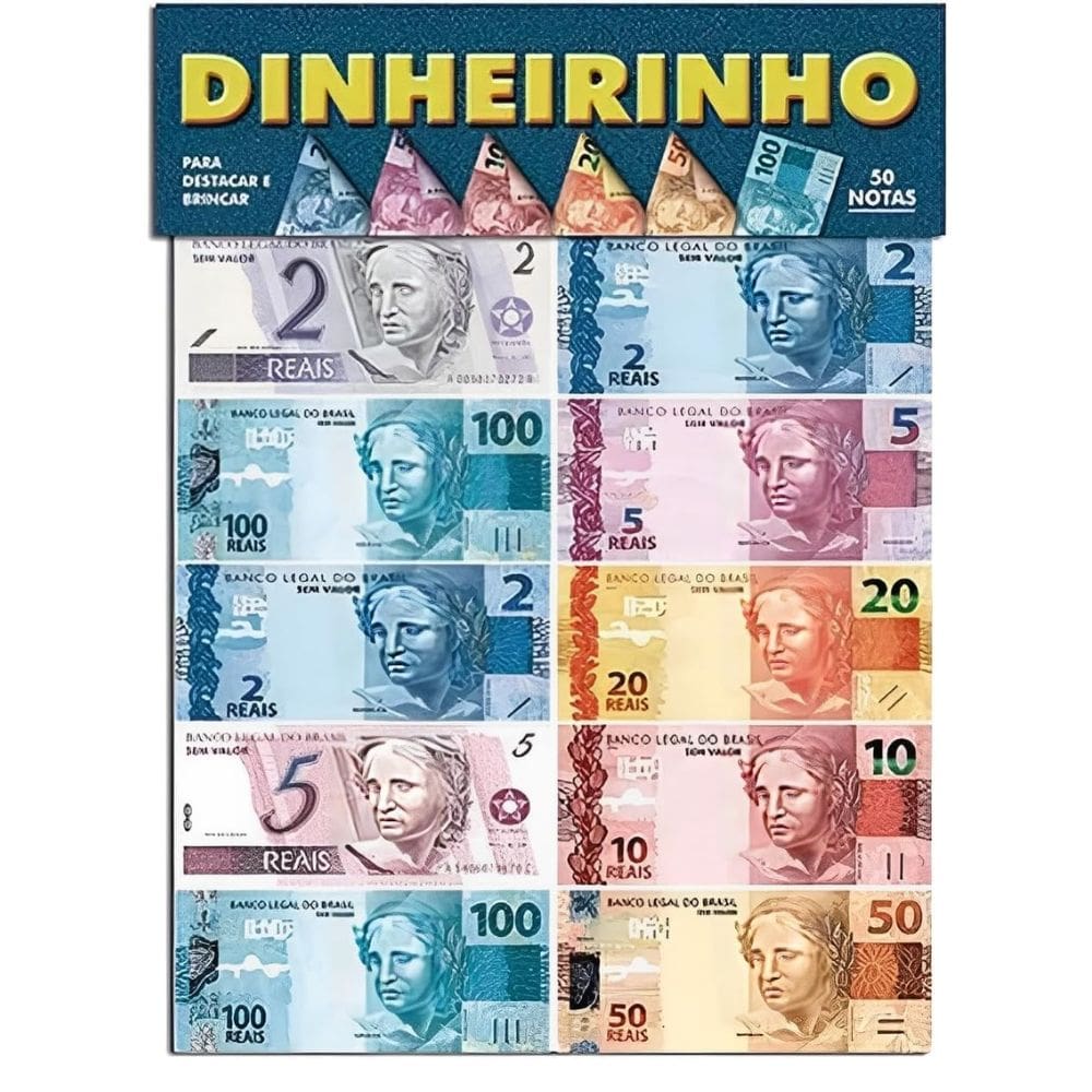Brinquedo Dinheiro Falso 50 Notas - Dinheirinho de Papel 10,5X4,3CM - PANAMI