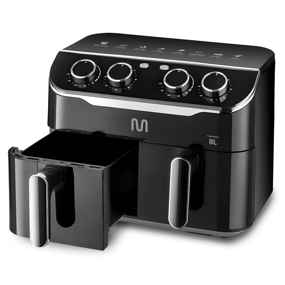 Fritadeira Elétrica sem ??leo Air Fryer 8L Preta c/ 2 Gavetas 1800w 127v Multi - GO233