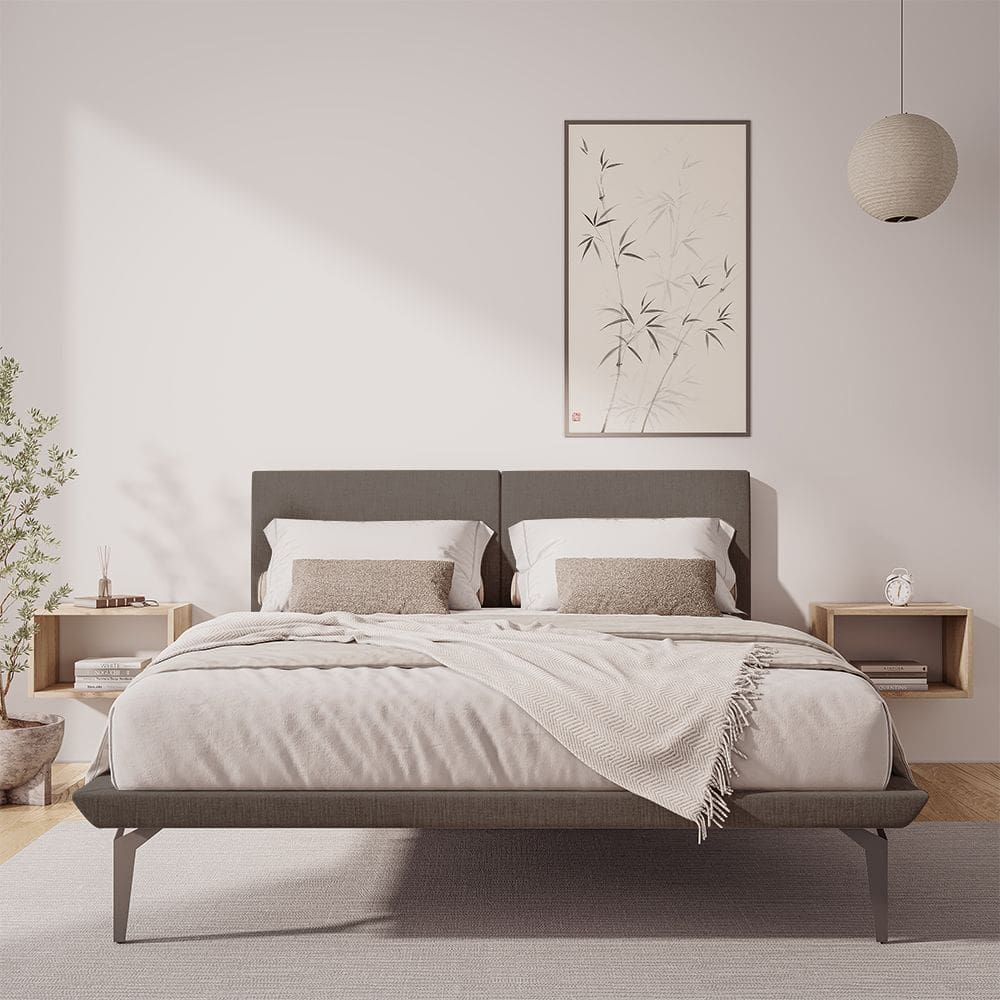 Base Box Cama Japonesa Toquio Casal com Cabeceira Almofada Linho Marrom