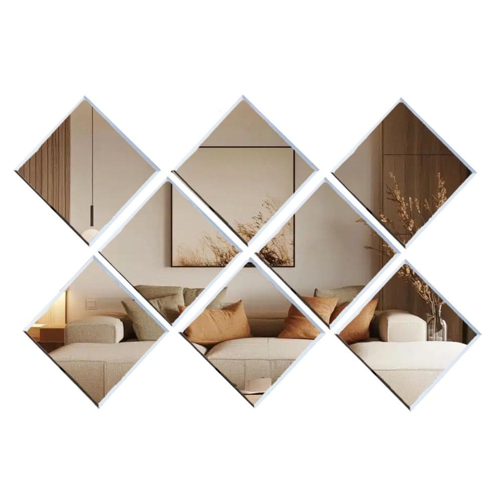 Kit 8 Espelho 20cmX20cm Decorativo Bisotê de Parede Lapidado