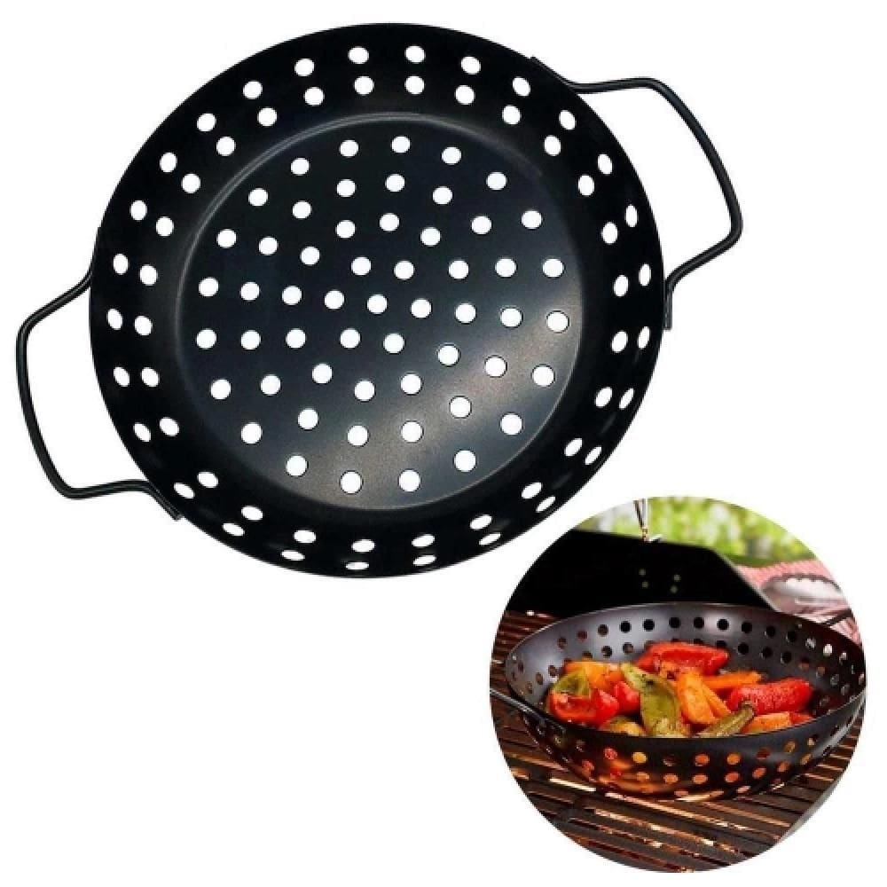 Panela Fritadeira Churrasqueira Antiaderente Cesto Grelha Para Camarao Peixe Legumes Grelhado Com Alca Preta Resistente