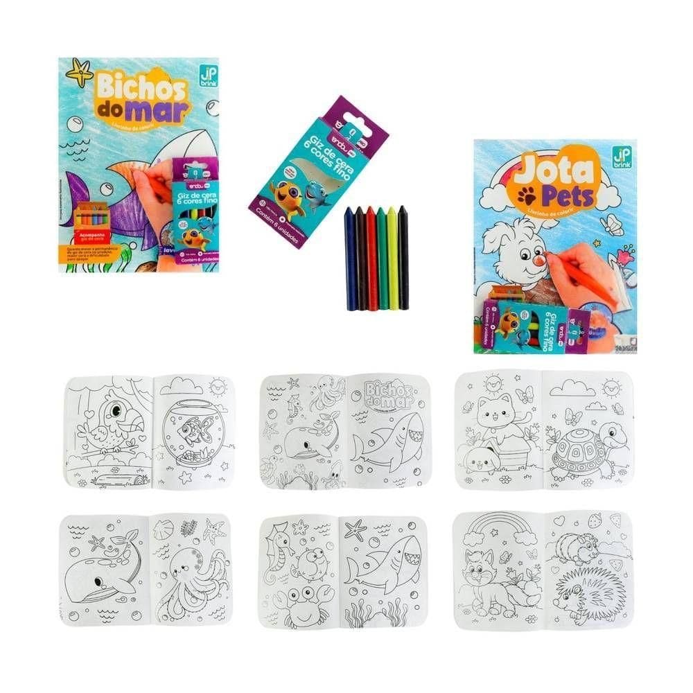 Livro Para Colorir Infantil Giz De Cera Atóxico Na Caixa De 6 Cores Estimulando Criatividade E Habilidades