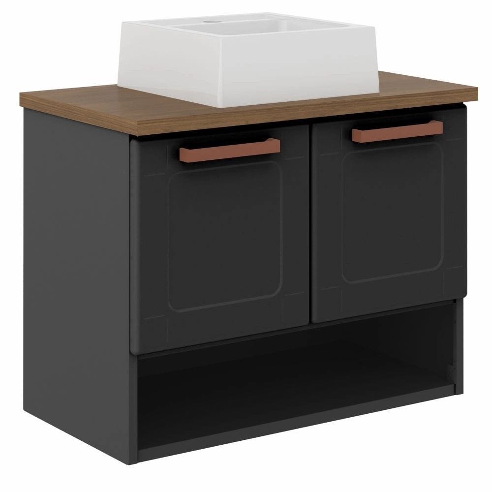 Balcão Gabinete Com Cuba Para Banheiro Nicho 2 Portas Natua Grafite - Bertolini