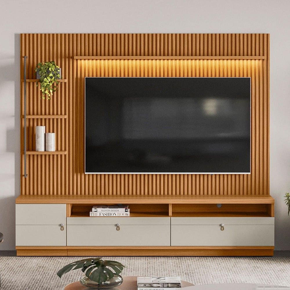 Estante para TV Até 75 Polegadas Colina 1 Porta com Led Natural/Off White - Pnr Móveis