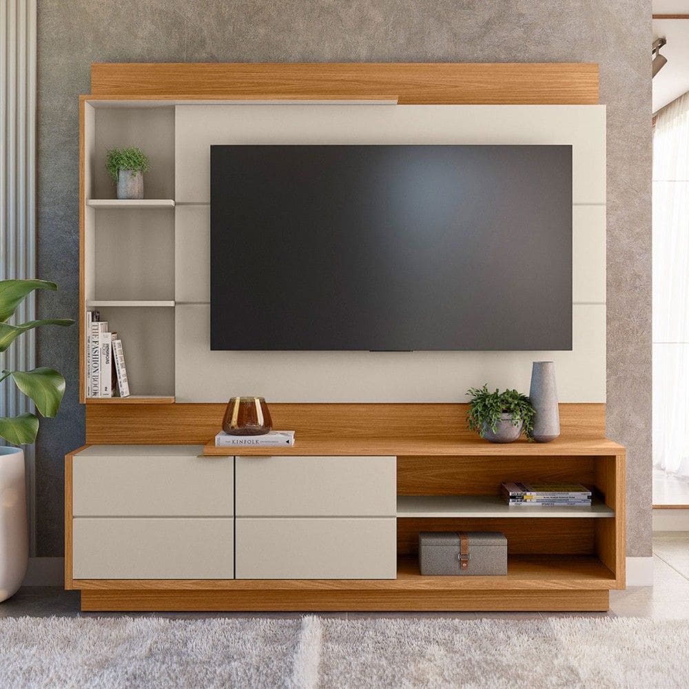 Estante para TV Até 60 Polegadas Ohio 2 Portas Natural/Off White - Pnr Móveis