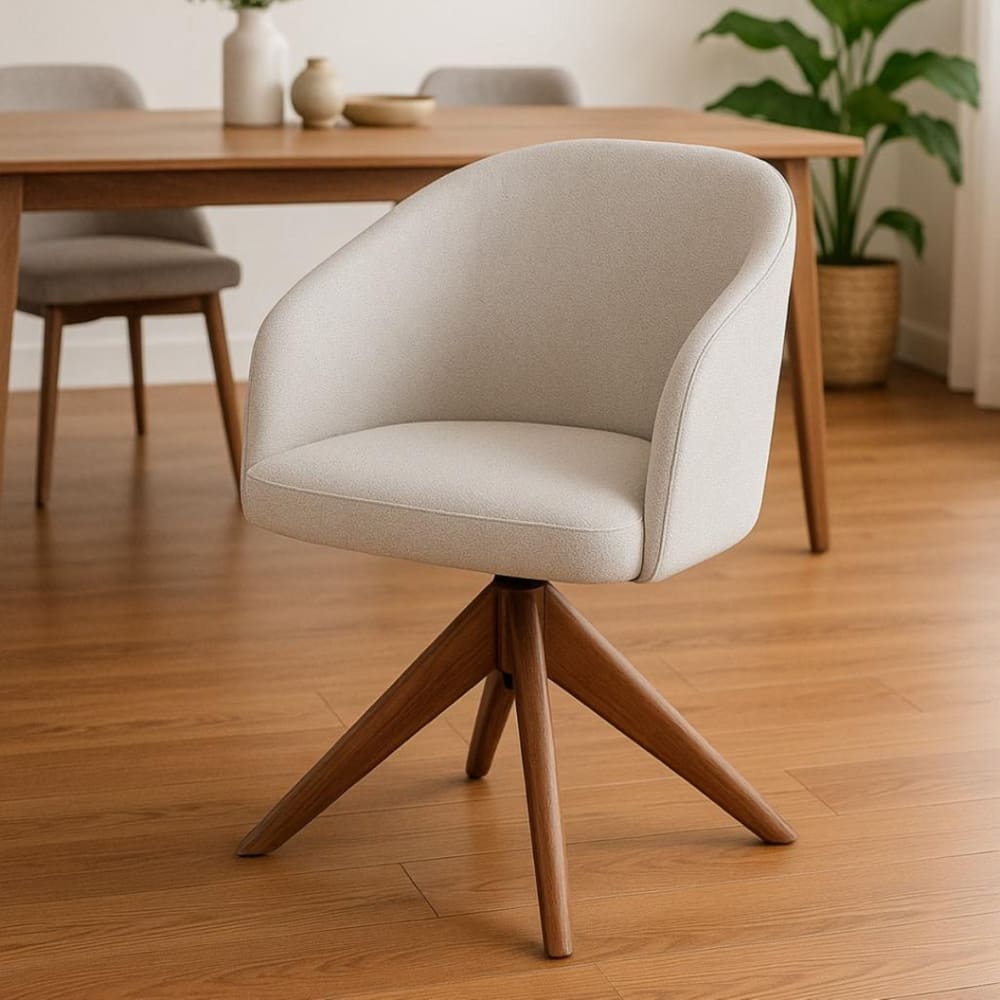 Poltrona Estofada com Base Giratória em Madeira Maciça – Zara Exclusiva