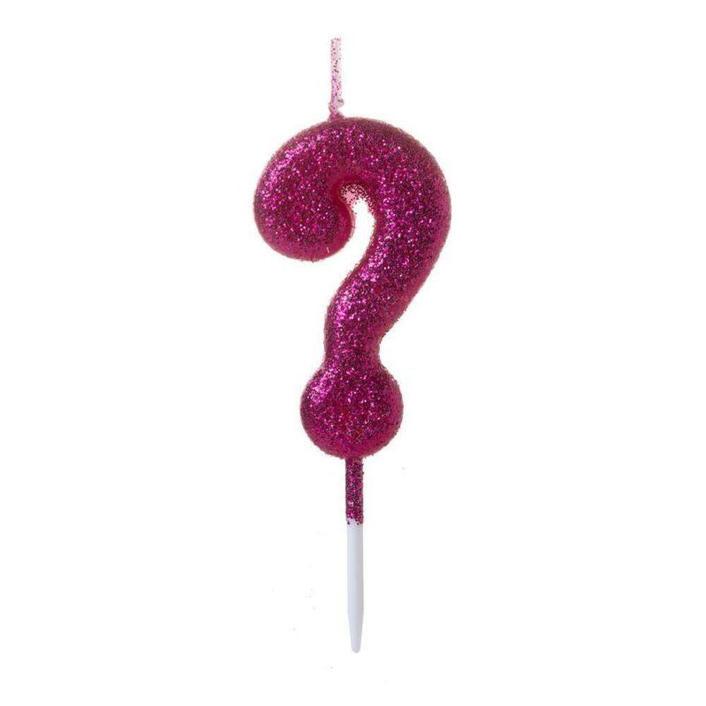Vela Pequena Glitter Rosa Interrogação - 1 Un