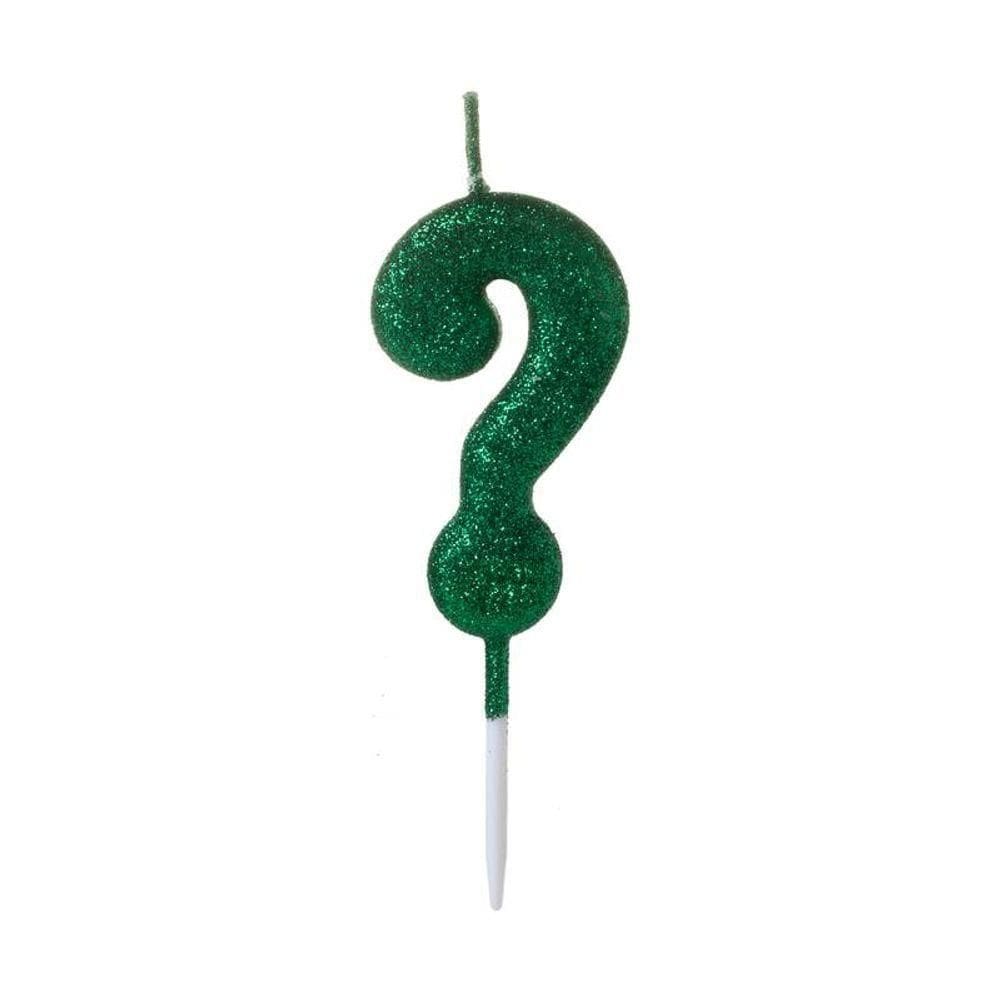 Vela Pequena Glitter Verde Interrogação - 1 Un