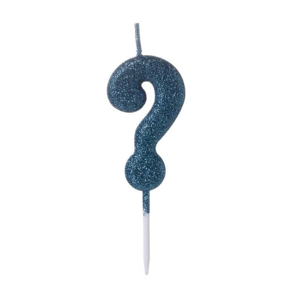 Vela Pequena Glitter Azul Interrogação - 1 Un