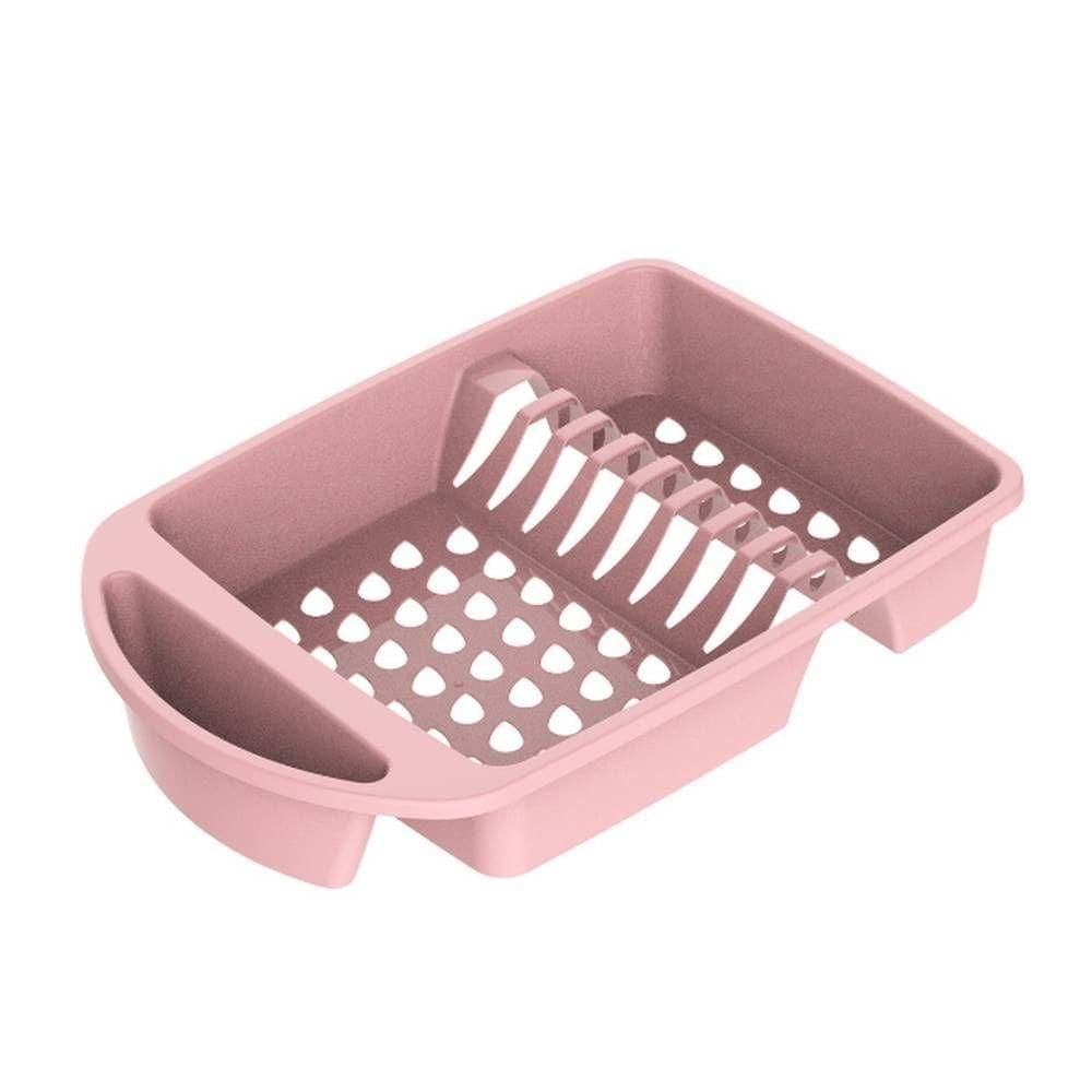 Escorredor De Louças Rosa Solução Compacta Em Plástico Abs Para Pratos Copos E Talheres 43x08cm