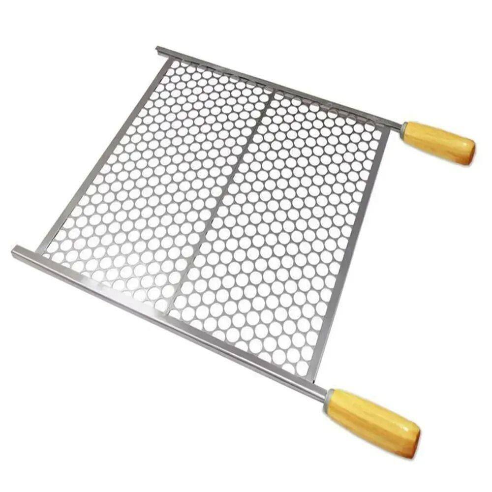 Grelha Tela Inox Cabo Em Madeira Lobo Churrasqueiras Medida 25x40