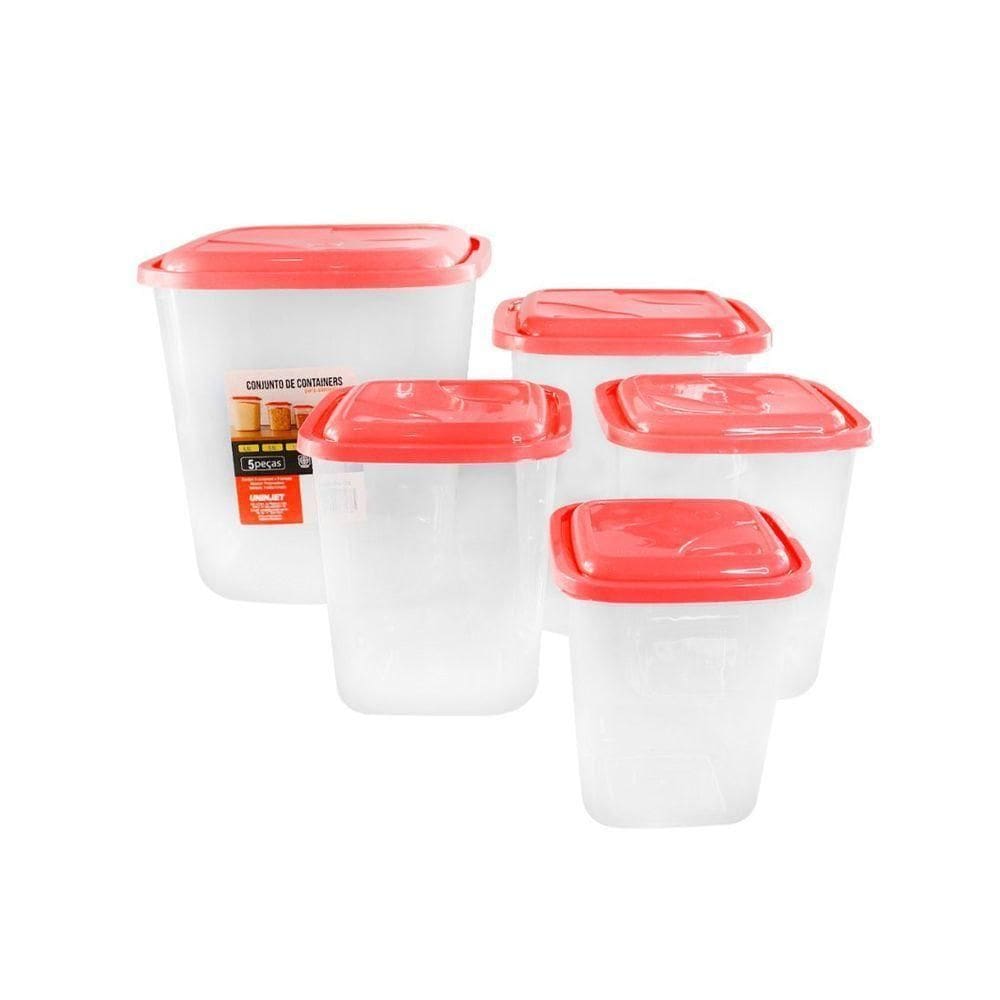 Kit Com 5 Potes Rosa-vermelho Armazene Mantimentos De Forma Segura Produto Atóxicos E Livre Bpa De 900ml A 6,6 Litros