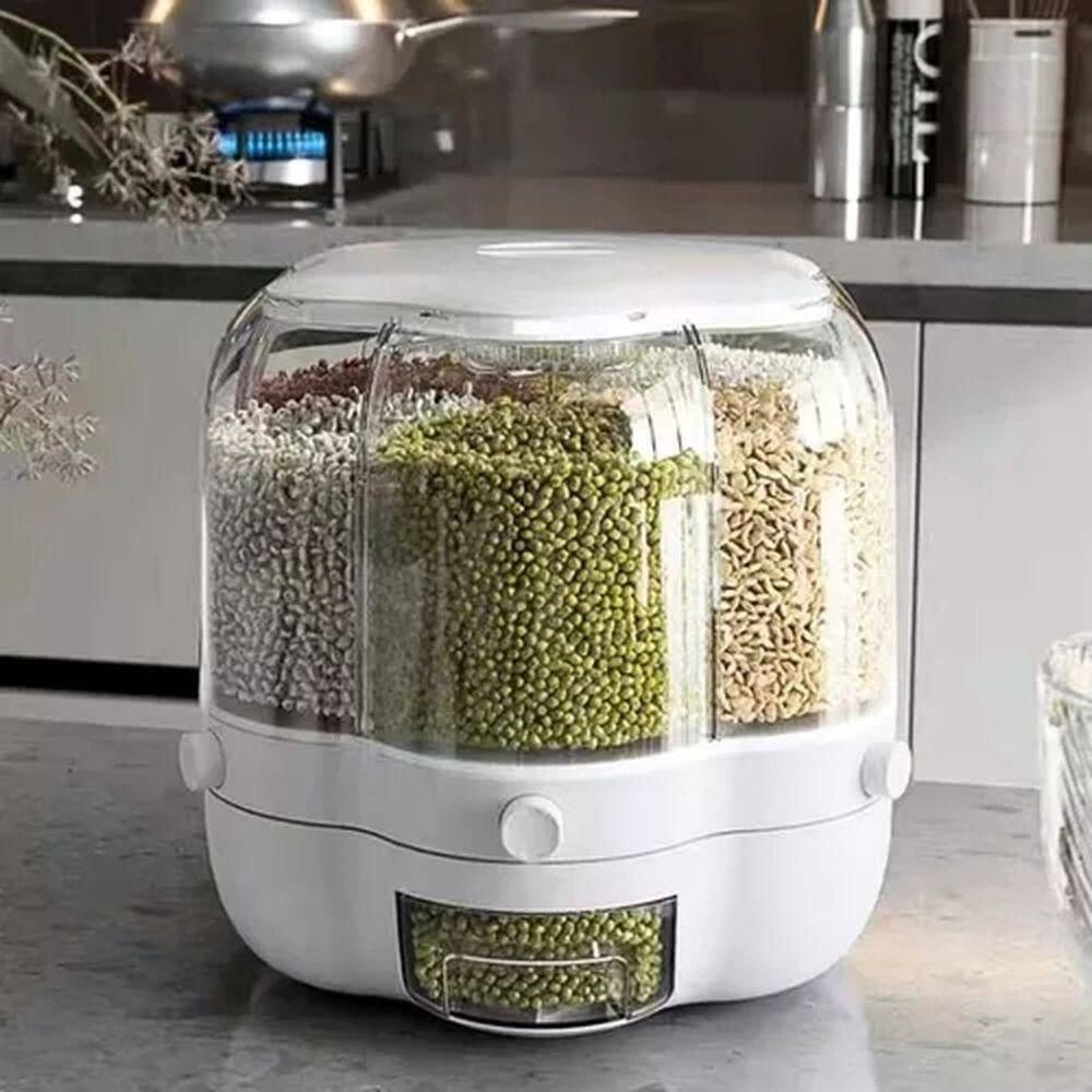 Porta Condimentos Giratório 360° Solução Prática Para Grãos Arroz E Temperos 6 Divisórias Capacidade 3kg Sem Bpa