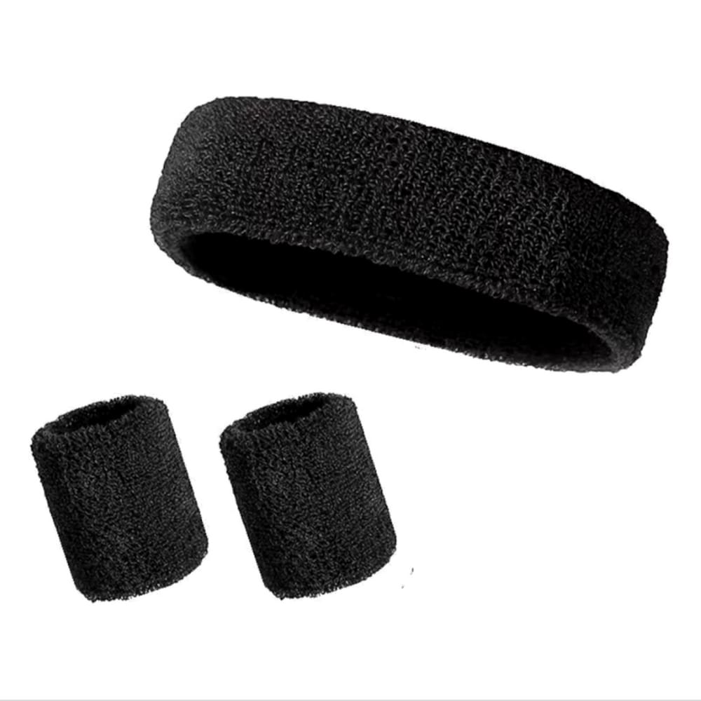 Kit Com 1 Faixa De Cabeça + 2 Munhequeiras Atoalhadas Algodão
