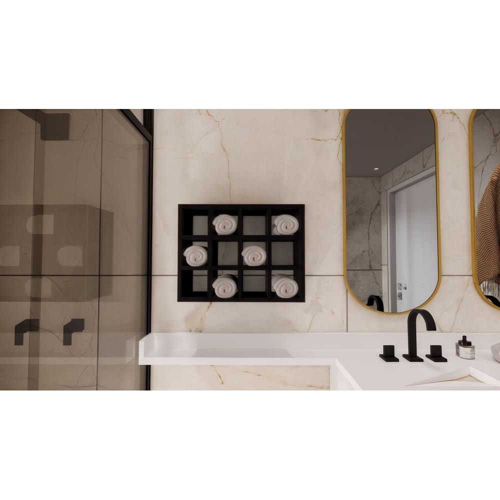 Nicho Toalheiro Com 12 Espaços Para Toalhas Decoração Preto Cód.812