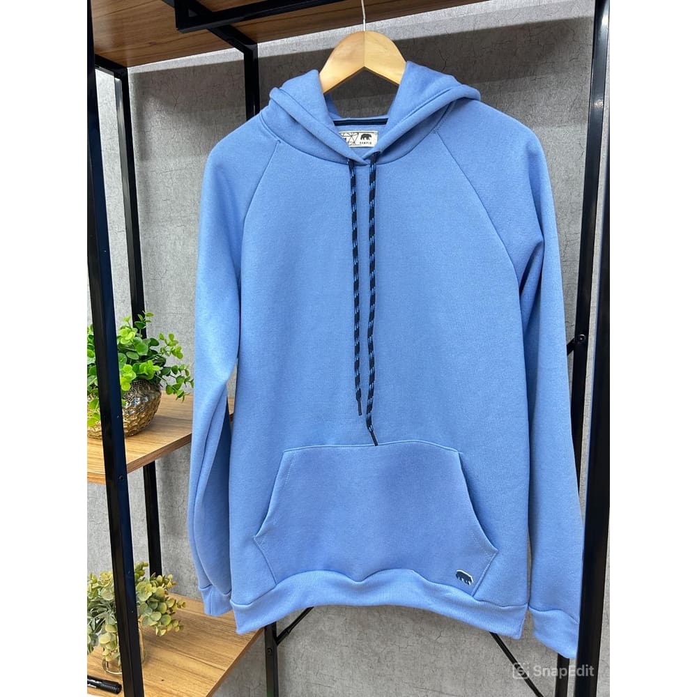 Blusão Masculino Moleton raglan Capuz e Bolso canguru Azul Marine