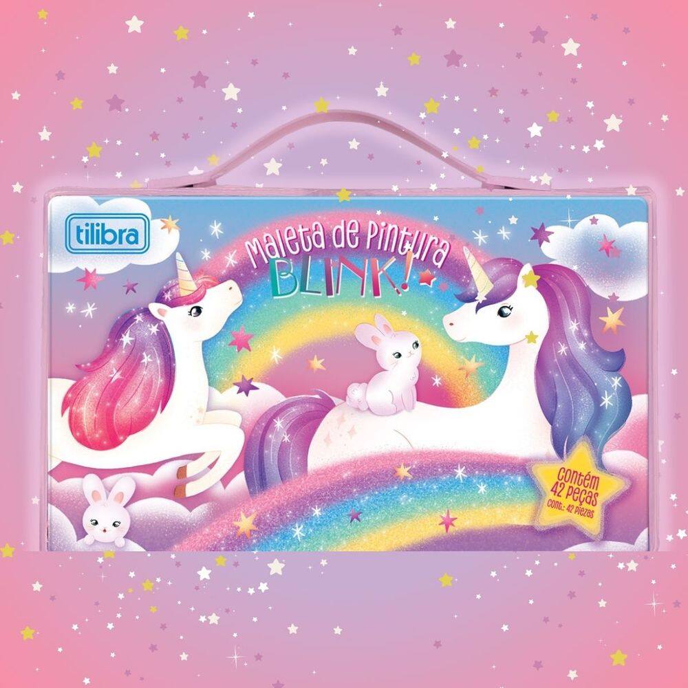 Kit Maleta Artística de Pintura Blink Unicórnio Divertida Infantil 42 Peças - Tilibra