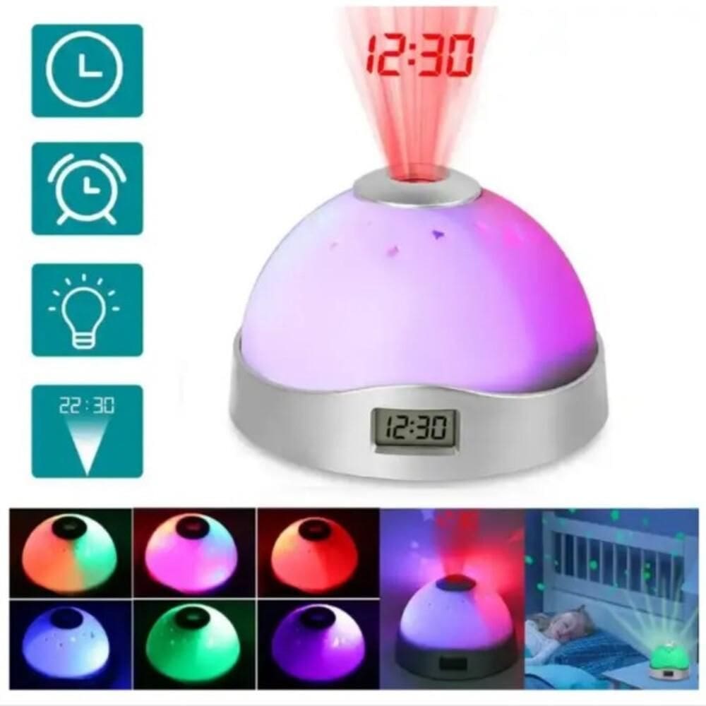 Relogio Projetor De Teto Ceu Estrela Luminaria Abajur Luz Led Noturna Despertador Display Digital Galaxia