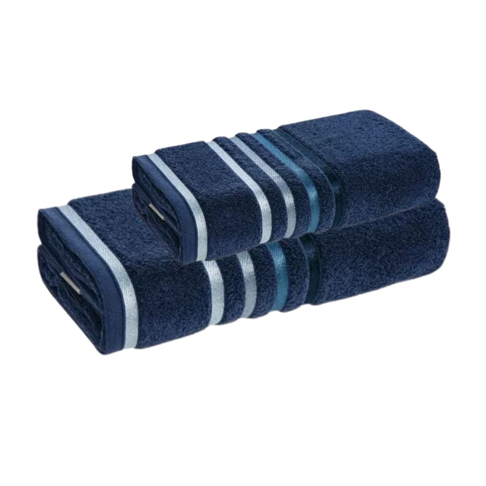 Jogo de Toalha Banhão e Rosto Lumina Unika Karsten Azul Naval Fio Penteado