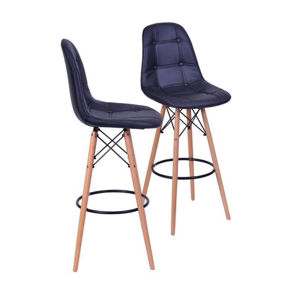 Kit 02 Banquetas Boxbit Dkr Eames Botonê Preta Madeira