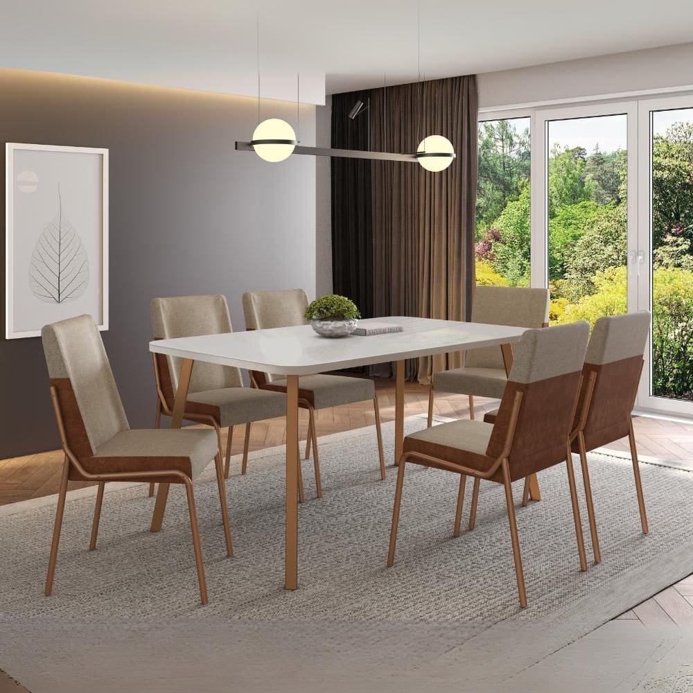 Conjunto Sala de Jantar 6 Cadeiras Capri Carraro Off White e Rosê