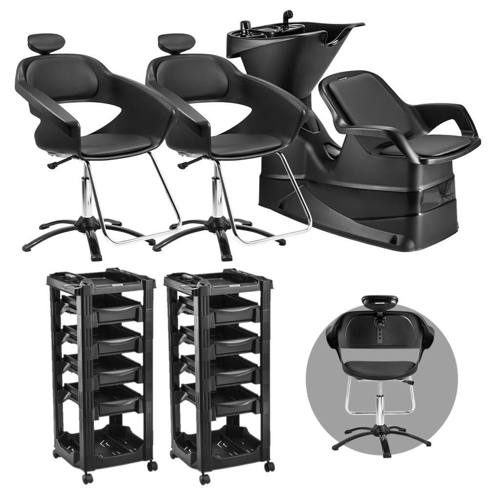 Kit Lavatório Cabelo + 2 Cadeira Primma + 2 Carrinho Dompel