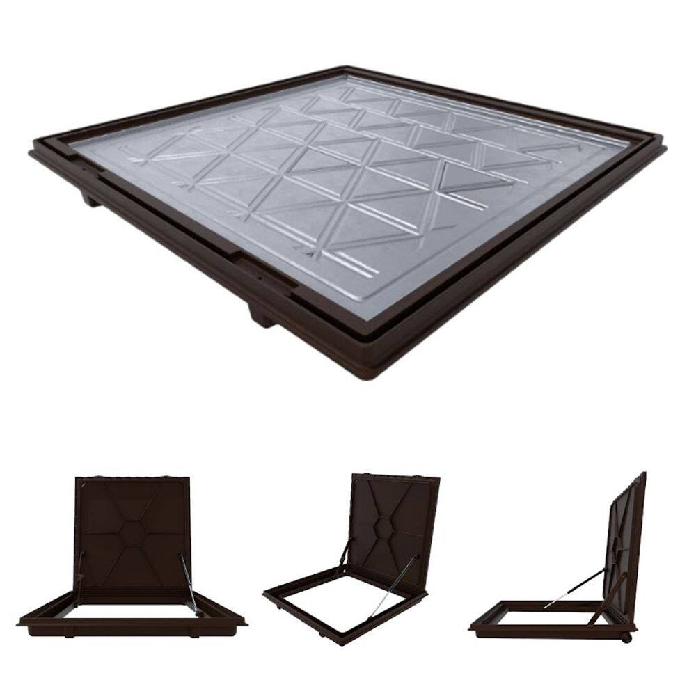 Tampa Casa Maquina 70x70cm Com Rebaixo de Alumínio Marrom