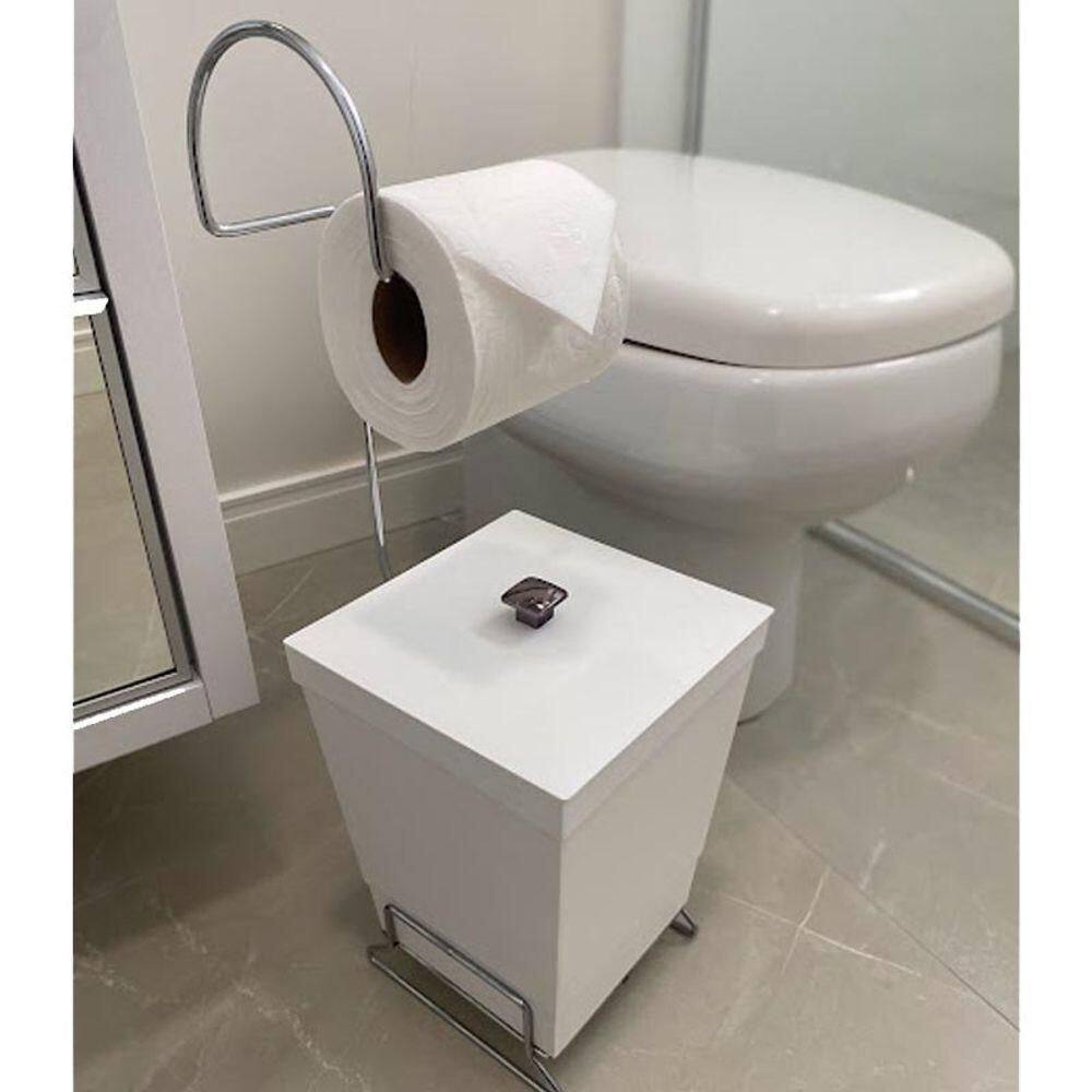 Kit 2 Lixeiras Com Suporte De Papel Higiênico - Stolf Areia-branco