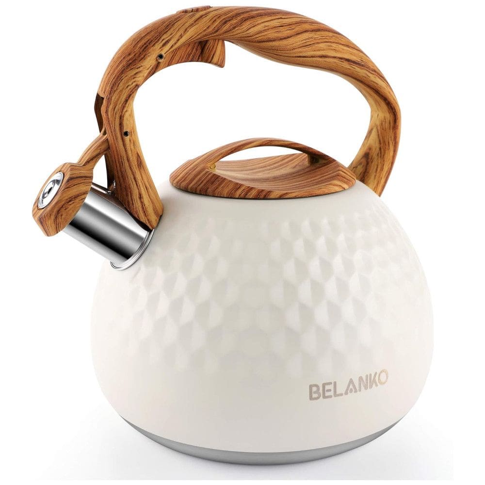BELANKO Chaleira de Chá 2.7L, com Apito, Aço Inoxidável, Branca