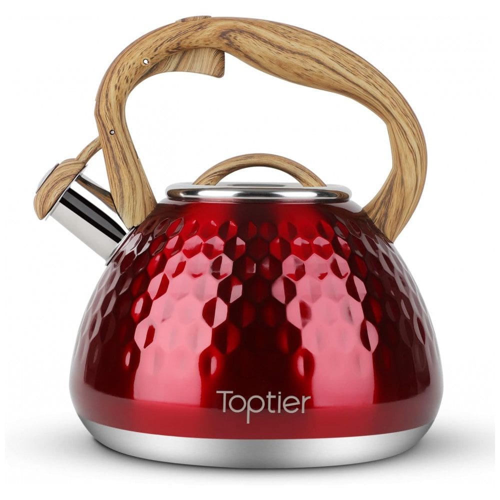 Chaleira de Chá 2.7L em Aço Inoxidável com Apito, TOPTIER, Vermelho