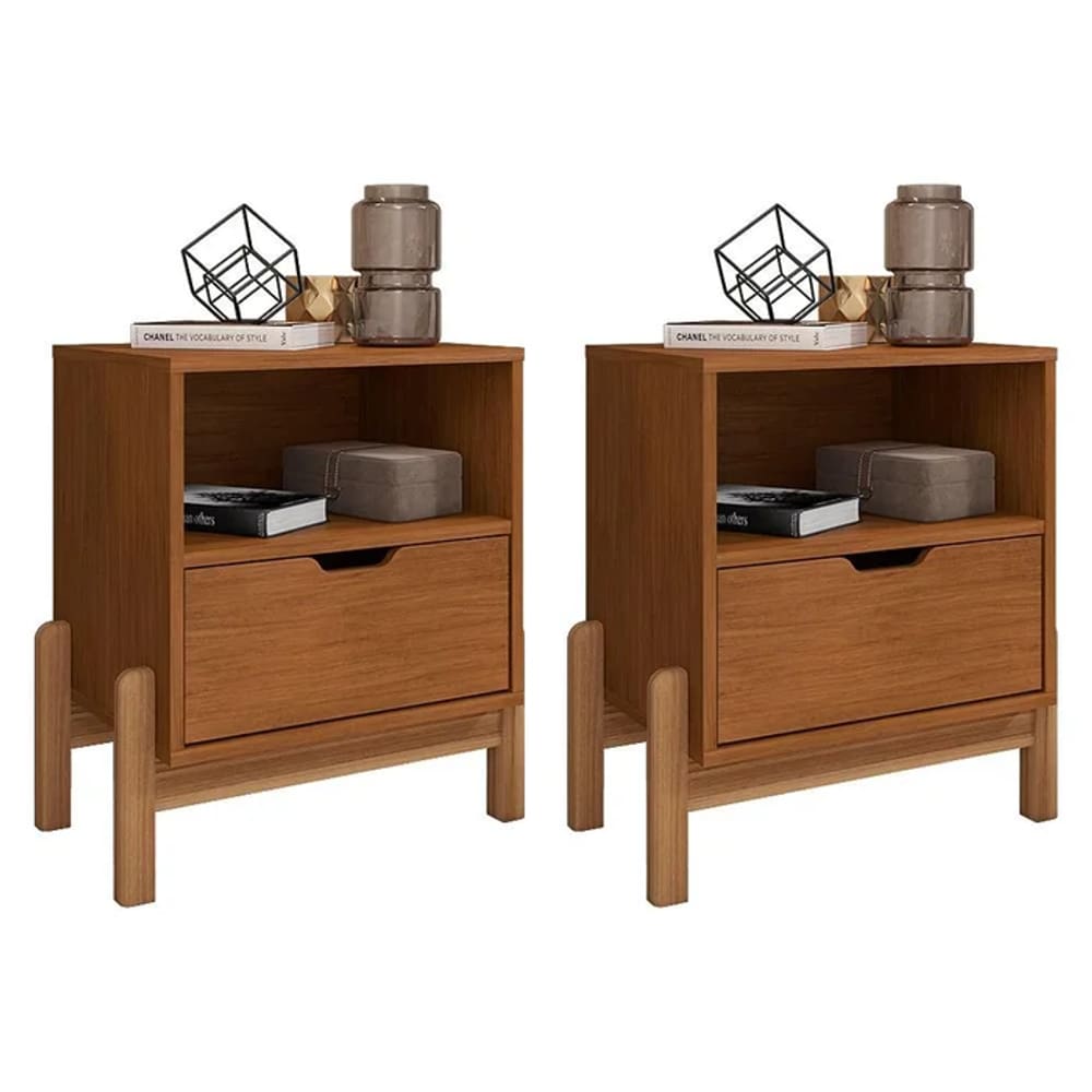 Kit 2 Mesas de Cabeceira Antares 1 Gaveta Marrom Cedro Casa D