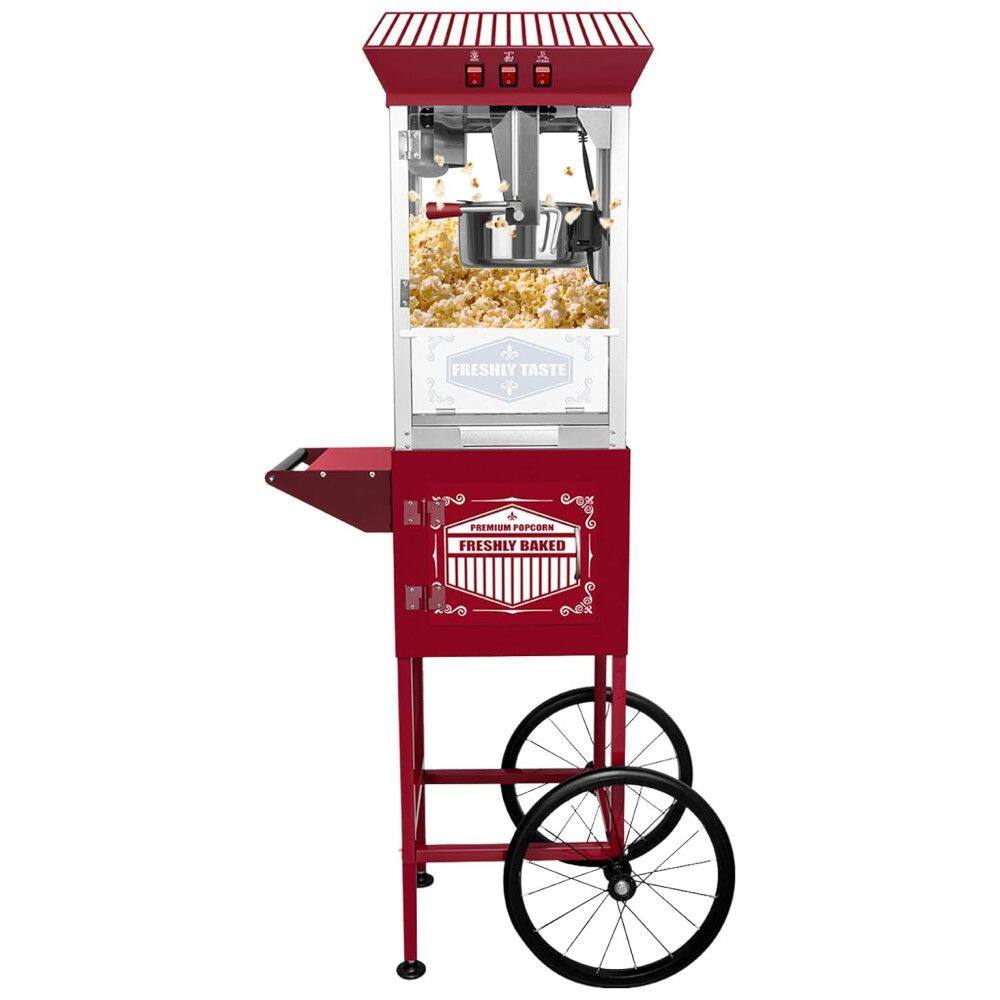 Pipoqueira com Carrinho, Estilo Vintage de Cinema com Caldeira de Aço Inoxidável para Festas, Vermelho,Jaxenor