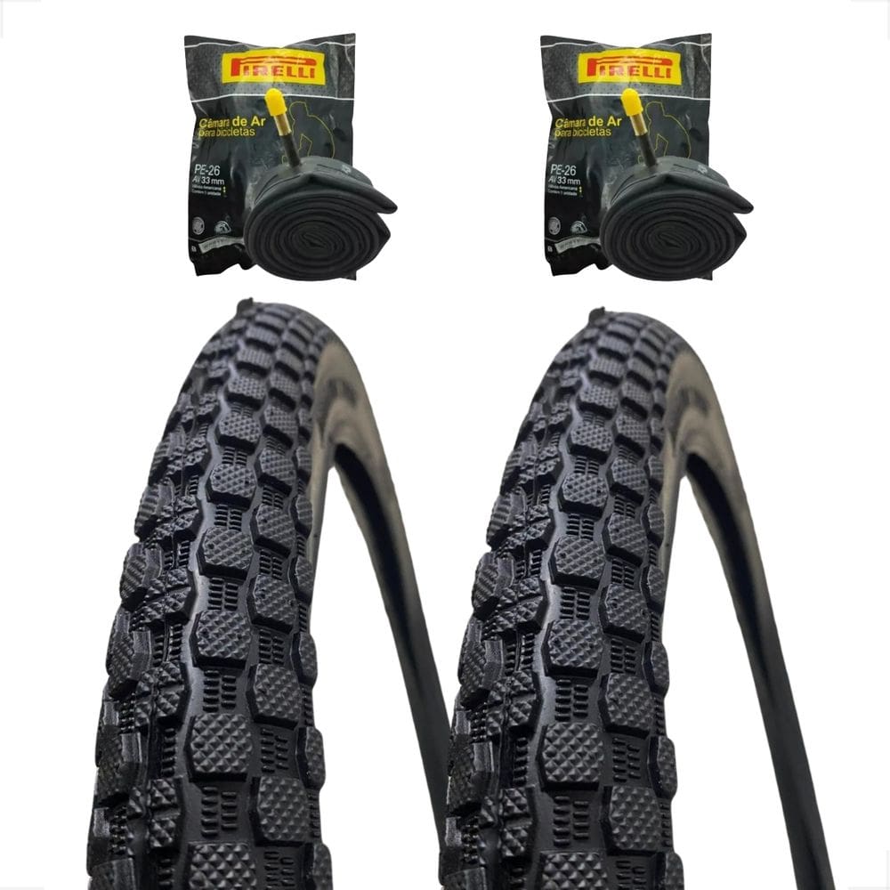 Par Pneu Bike Bicicleta Mtb Shiver Aro 26 x 2.125 Tipo Scorpion Balão Cravo + Par camara 26 pirelli