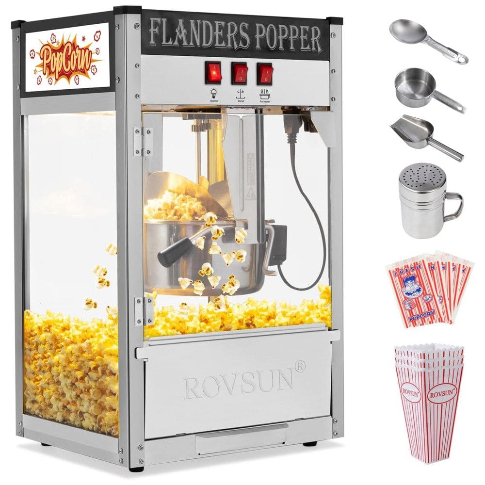 Máquina de Pipoca ROVSUN com Capacidade para 450ml, Produz até 15 Litros, Fabricante de Pipoca de Bancada Comercial com Pá de Aço Inoxidável