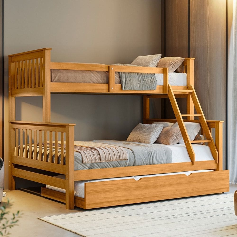 Treliche Com Cama Casal Solteiro Madeira Maciça e Cama Aux Solteiro