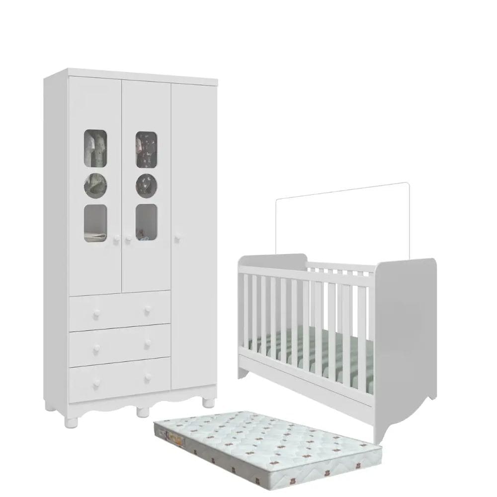 Quarto Bebe Berço e Guarda Roupa Dorabelly Dyte 3Pt MDF  + colchão
