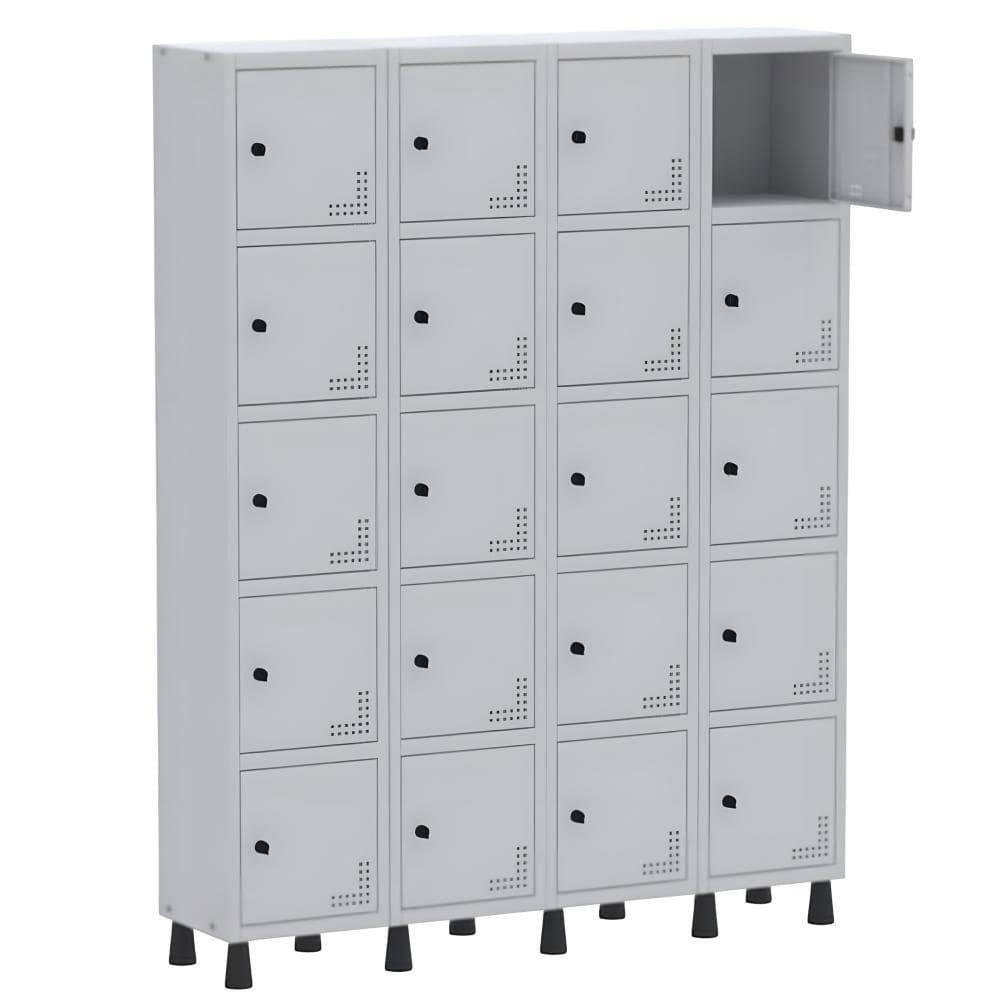 Roupeiro De Aço Light 20 Portas Cinza Tranca Cadeado - Pandin